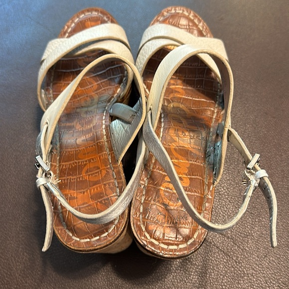 Sam Edelman platform shoes - cork wedge cream leather silver sandal shoes - Picture 10 of 13